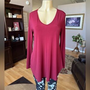 Franne Golde red long sleeve Vneck tunic-size L-NWOT